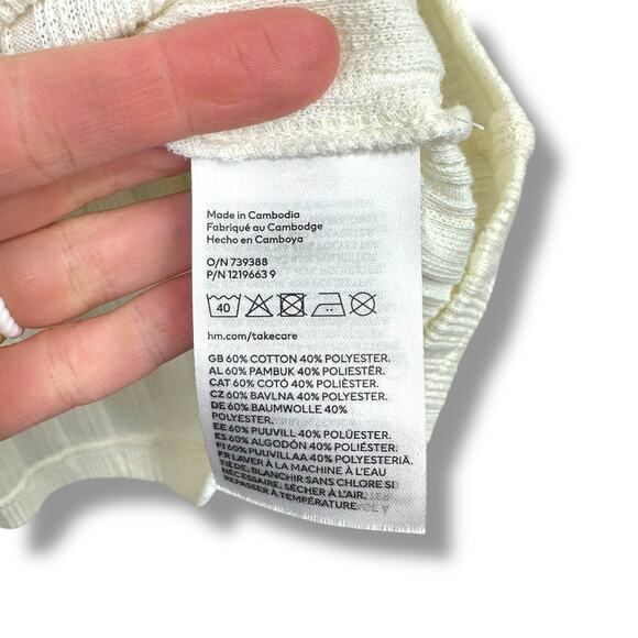 H&M NWOT Light Beige Regular Fit Knitted Short Sleeve Crewneck Ribbed T-Shirt - Picture 5 of 5